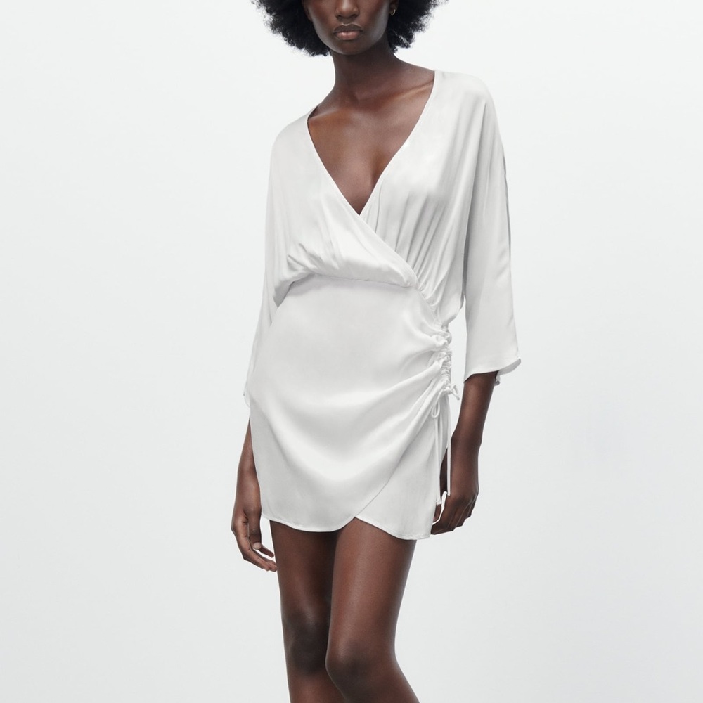 ZARA Gathered Satin Effect Dress Small